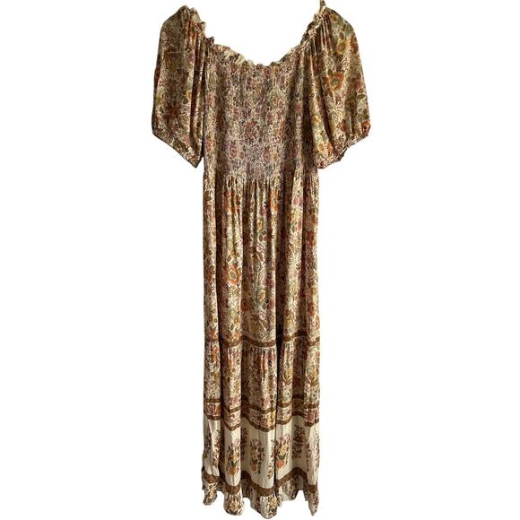 Anthropologie Kindred Plus Size 1X Boho Warm Floral Rushed Ruffle Hem Maxi Dress - Picture 1 of 7
